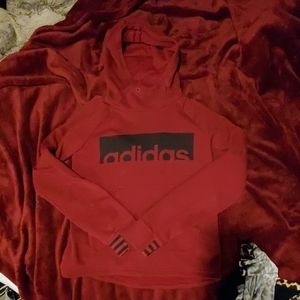 Adidas red maroon cowl Neck cropped hoodie